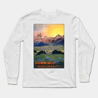 Vintage Travel Poster Dobbiaco Italy Dolomiti Long Sleeve T-Shirt